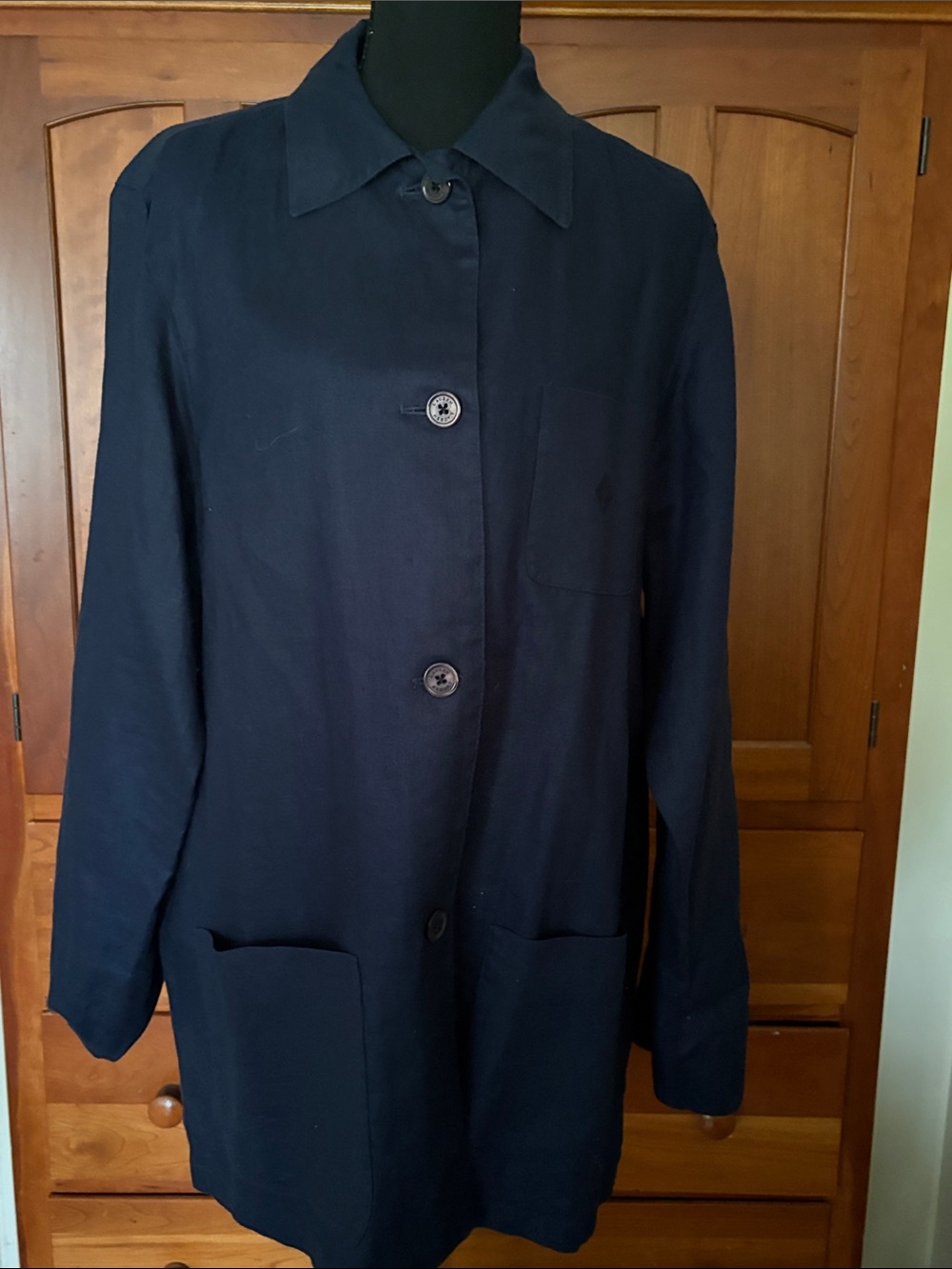 Ralph Lauren Navy Button-Front Blazer Coat